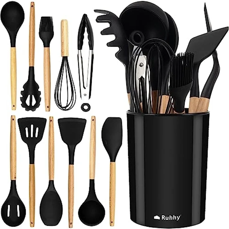 Ruhhy Kochbesteck-Set 12-teiliges Silikon Kochutensilien Kücehnutensilien Set (Spar-Set, 12-tlg, Spar-Set), spülmaschinenfest – Bild 1