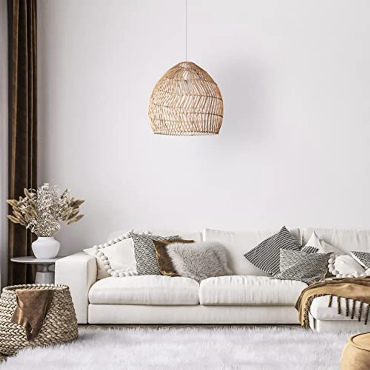 Paco Home Pendelleuchte ORNA, ohne Leuchtmittel, Pendellampe Rattan Korb Boho Modern Esszimmerlampe Natur Vintage E27 – Bild 3