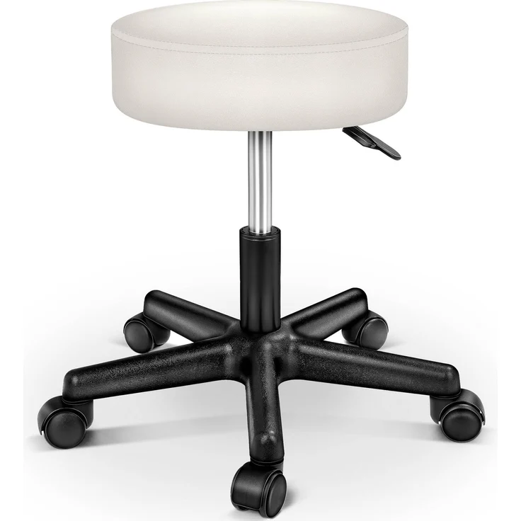 TRESKO Rollhocker höhenverstellbar Beige | Drehhocker 10 cm Dicke Polsterung | Arbeitshocker 360° drehbar | Hocker – Bild 1