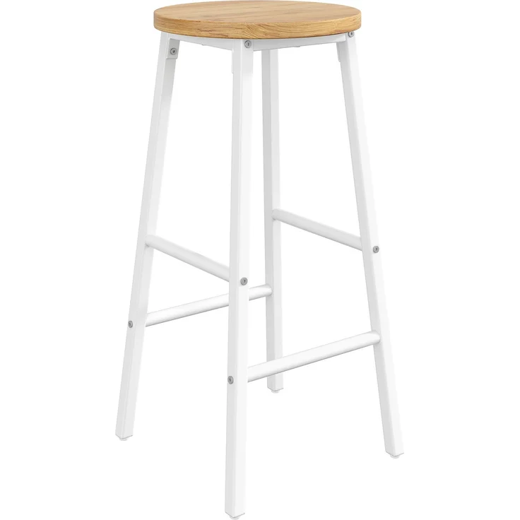 2-Set Barhocker mit Holzoptik-Sitz, 63cm, belastbar bis 150kg pro Hocker, mit zwei Fußstützen & verstellbaren Füßen, Weißer Metallrahmen--Weiß--30x30x63cm--YOUDENOVA – Bild 9