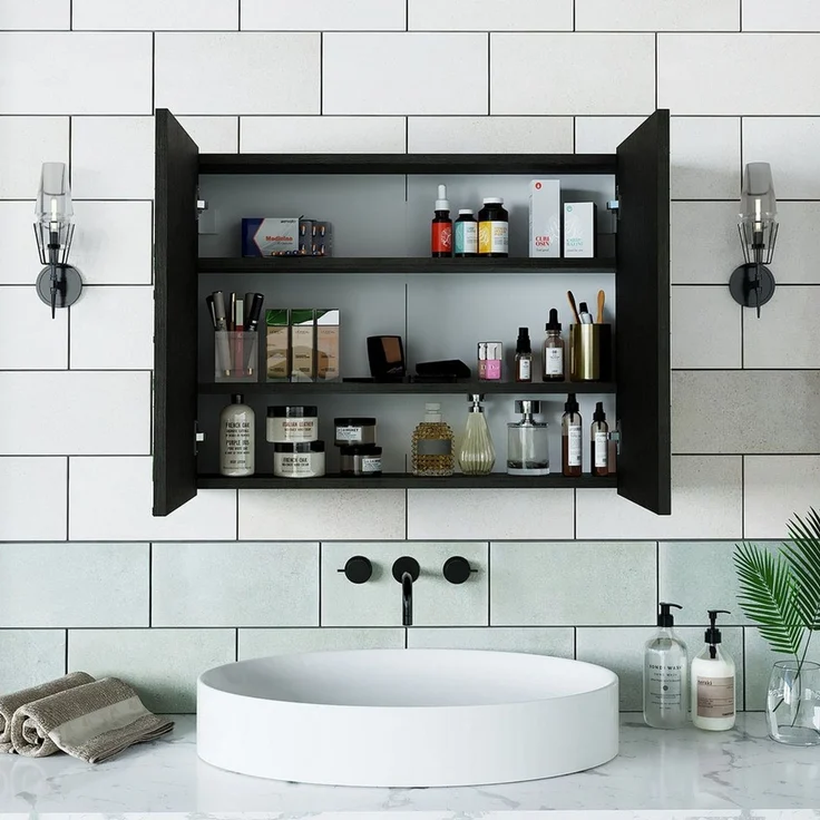 Roomart Badezimmerspiegelschrank Badezimmer Spiegelschrank, 2 Türen, Soft-Close, 2 Größen, wählbar (Badezimmer Spiegelschrank 80 cm und 60 cm breit Badmöbel Badschrank) Soft-Close-Türen, Einlegeböden, ohne LED, 2 Größen wählbar – Bild 3