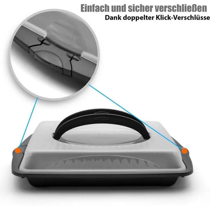 BigDean Kuchentransportbox Kuchen Transportbox Rechteckig mit 2 Tragegriffen, anthrazit, (Packung, 1-tlg, Kuchentransportbox), Blechkuchen, Muffins, Doppelter Tragegriff, Clickverschluss. – Bild 3