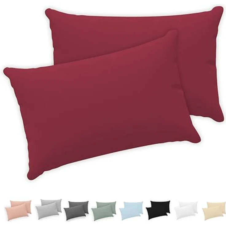 Twinzen® Kissenbezug 40x70 (2er-Set) - 100% Jersey Baumwolle 150 GSM Kissenbezüge - Burgunderrot - Für Kissenbezüge 40x70 cm - Kissenhülle - Kissenbezug mit Reißverschluss - Oeko-Tex Zertifiziert – Bild 1