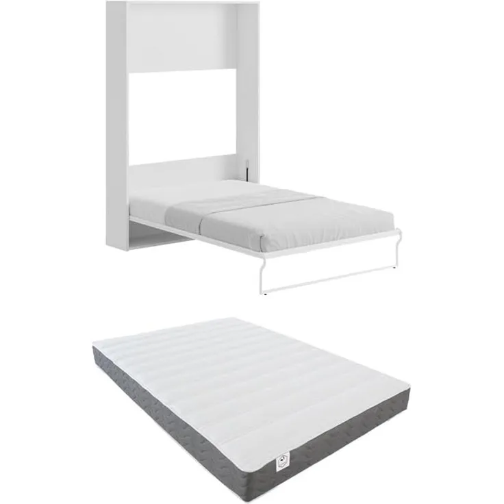 Vente-unique - MALINA Bett Holz, Platte Weiß - B 214 cm40 cm x H 208,5 cm x L 154 cm