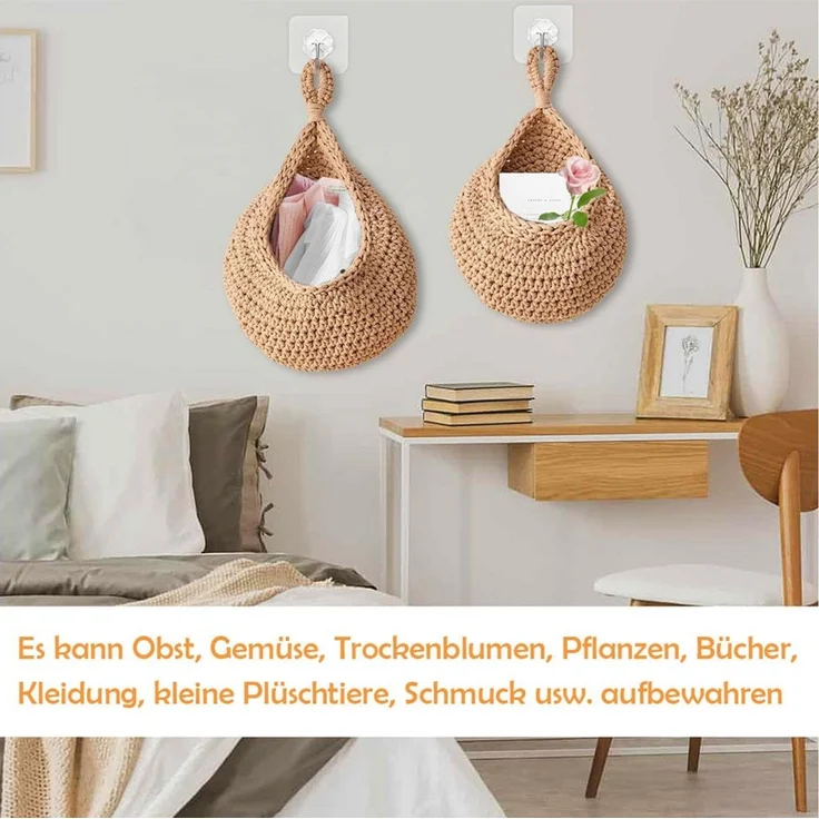 TUWENA Hängekorb 3 Stück Hängend Obstkorb,Handgewebt Baumwollegewebe Aufbewahrungskörbe – Bild 3