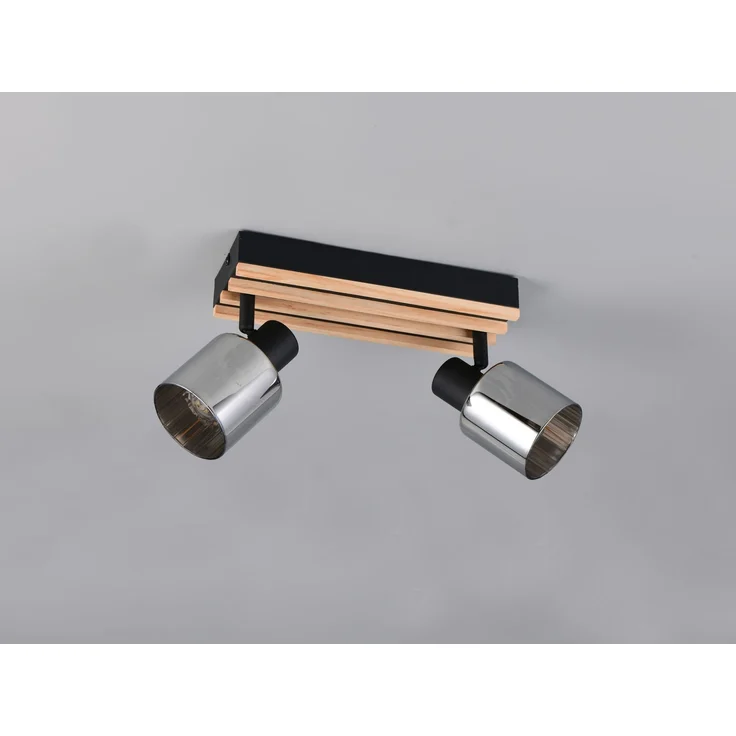 Deckenstrahler TRAVIA 2-flammig, Rauchglas Schwarz & Holzlamellen, Breite 38,5cm – Bild 6
