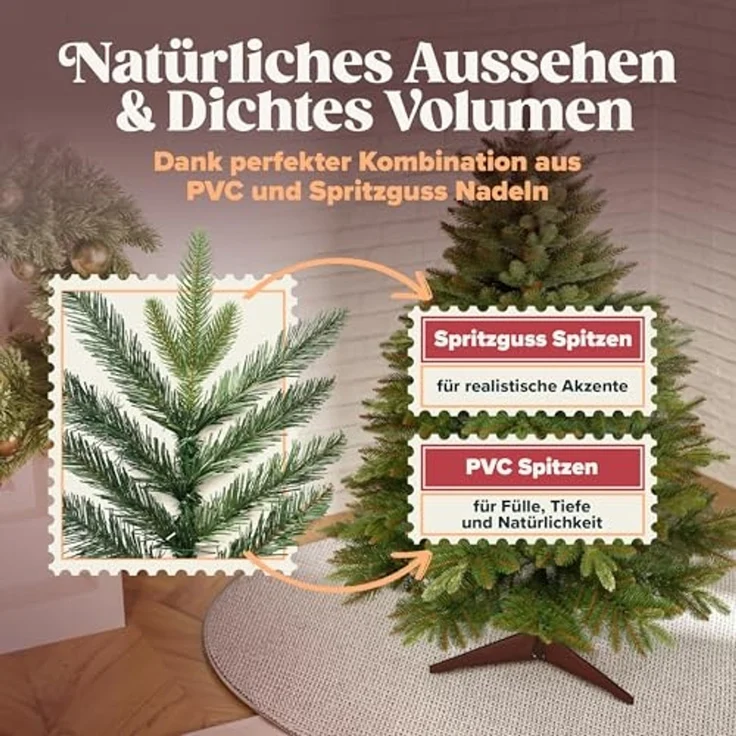 Premium Weihnachtsbaum künstlich 120cm -TESTSIEGER - Naturgetreu, dichte Zweige, Künstlicher Weihnachtsbaum mit Holzständer und Aufbewahrungstasche – Tannenbaum künstlich von Pure Living – Bild 3