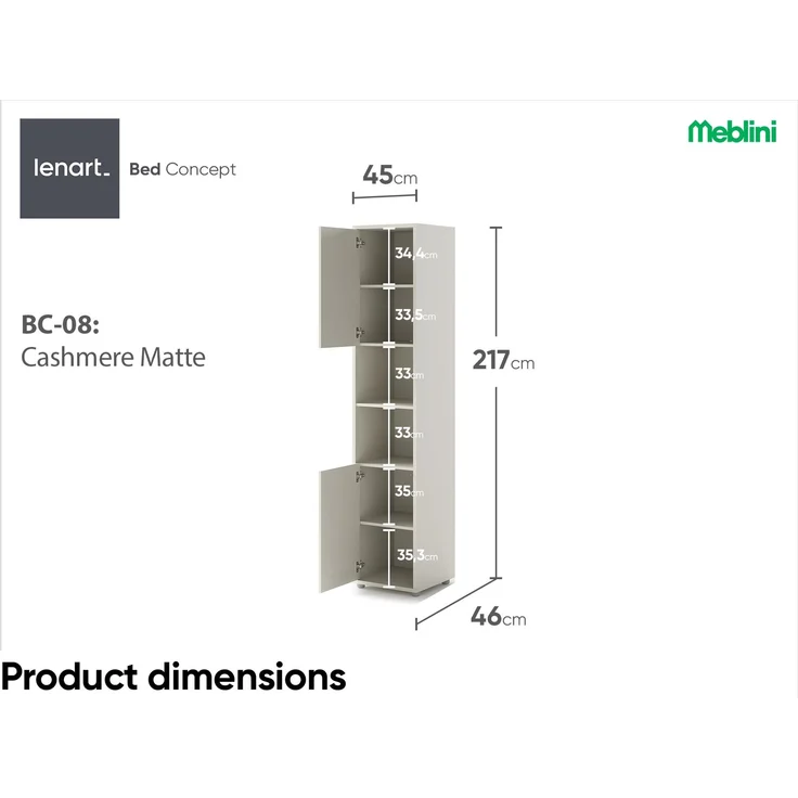 MEBLINI Schrank BC-08 für Schrankbett - Kaschmir - 45x217x46cm - Hochschrank mit Ablagen und Fächern - Nachttisch – Bild 7