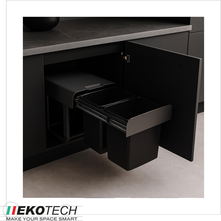 Ekotech EKKO. 22 Abfallsammler Vollauszug Kunststoff oriongrau 2x15 L für 40 cm Unterschrank – Bild 4
