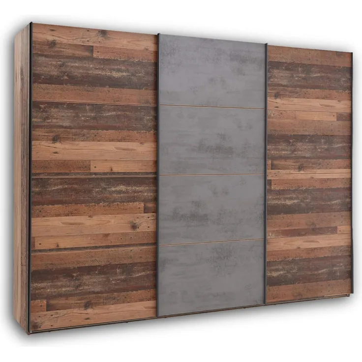 Schwebetürenschrank MICHEL Old Style dunkel Betonoxid 3-trg.