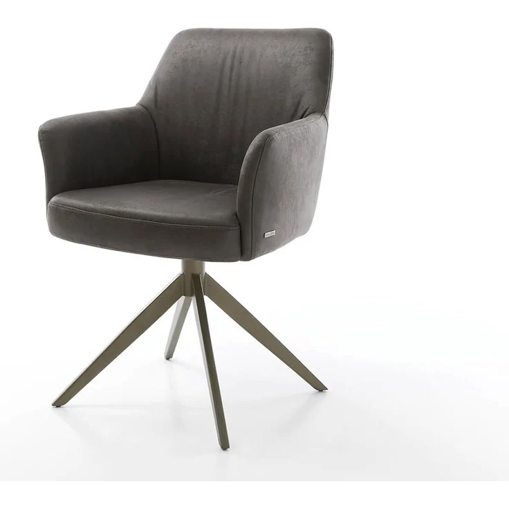Drehstuhl Xana-Flex mit Armlehnen Mikrofaser Anthrazit Vintage Kreuzgestell breit Effektfinish Titan 360° drehbar Taschenfederkern – Bild 3