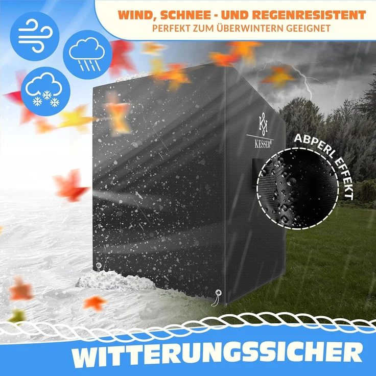 KESSER® Premium Strandkorb Schutzhülle mit Belüftungsöffnungen, Strandkorbhülle Wasserdicht, Winterfest UV-Beständiges, Schwerlast Reißfest 600D Oxford Gewebe Abdeckung (135x100x160/150cm) Schwarz, 155cm – Bild 3