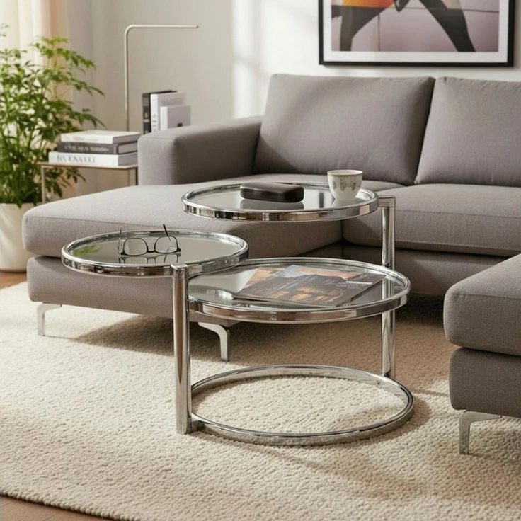 HAKU Möbel Couchtisch - chrom - H. 43cm x B. 58-140cm - HAKU-64830 – Bild 2