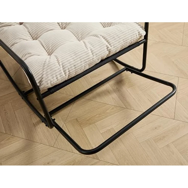 Ball & Cast Schaukelstuhl für Drinnen & Draußen, Rocking Chair mit Gepolstertem Kissen und Fußstütze, Balkonsessel für Wohnzimmer, Garten & Terrasse, Weiß – Bild 8