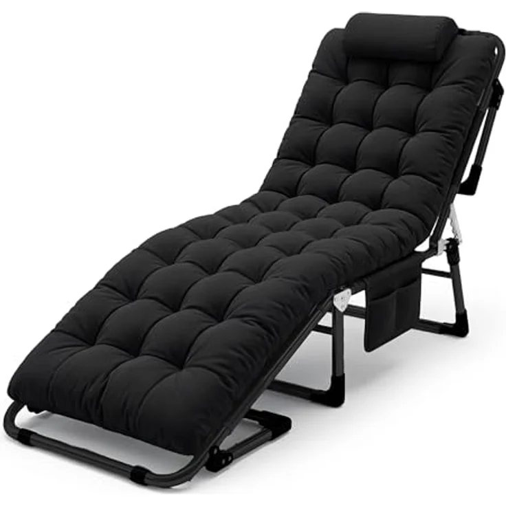 Sofotel Klappbares Gästebett und Sonnenliege mit Matratze und Kissen - 5-stufig verstellbare Gartenliege - für Schlaf und Entspannung - 193 x 67 x 40-75,5 cm - für Camping, Garten und Gäste - Schwarz – Bild 4