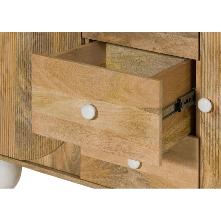 Highboard Mango 150x40x160 natur lackiert / Marmor weiß FLORENZ #127 – Bild 3