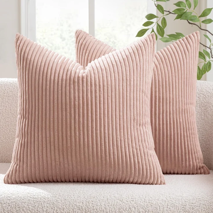 MIULEE 2er Set Kissenbezüge Kord Kissenhülle Dekorative Kissenbezug Sofakissen Couchkissen Dekokissen Zierkissenbezug Deko Kissenhülle mit Verstecktem Reißverschluss 50x50 cm Rosa