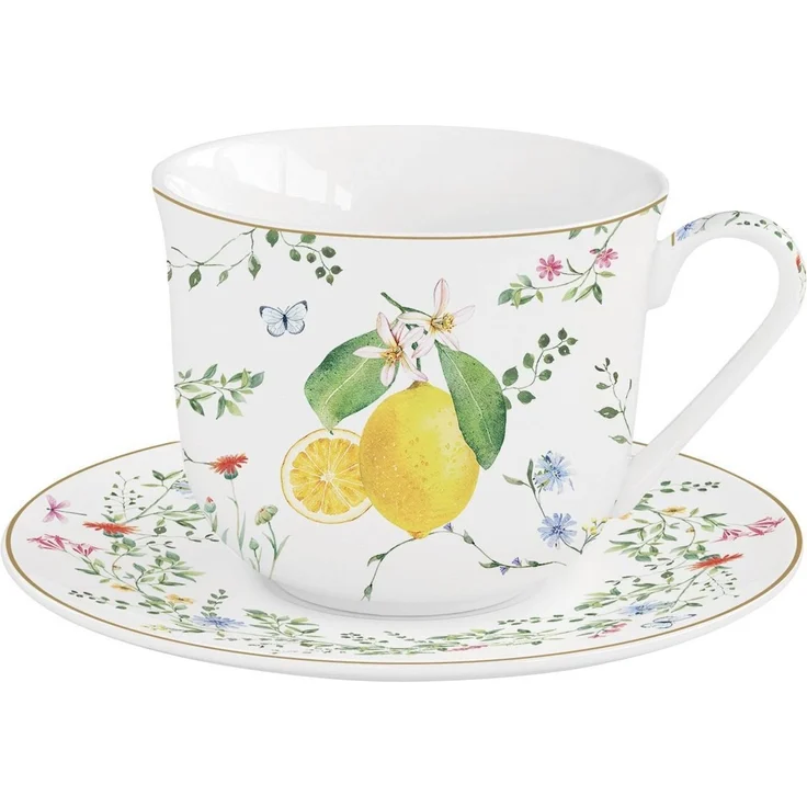 EasyLife Tasse Fleurs et Citrons, Porzellan, Spülmaschinengeeignet, Mehrfarbig, Zitronen, H: cm – Bild 4