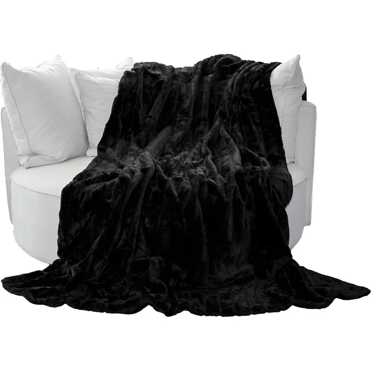 Brandsseller Felldecke, Hochwertige Kuscheldecke, Decke, Wohndecke, Nerzdecke, Plaid, Webpelzdecke, Tagesdecke (150x200 cm, Schwarz)