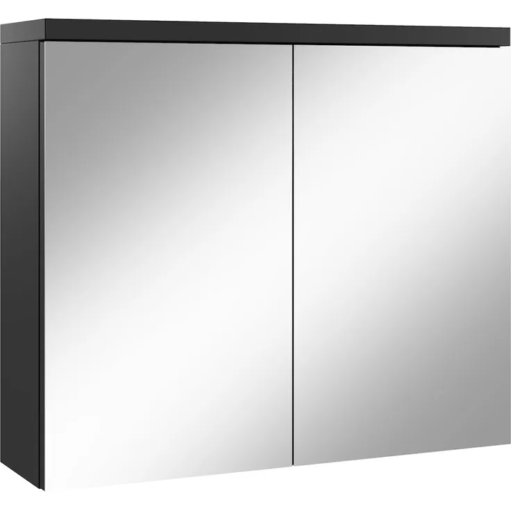 Badplaats Spiegelschrank Toledo 80x60 cm Schwarz Matt - Badezimmerschrank mit Spiegel und 2 Türen
