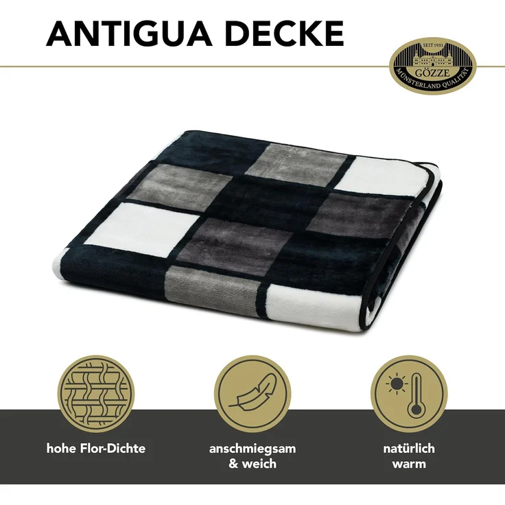 Gözze - Weiche Kuscheldecke, Cashmere Feeling, Hohes Stoffgewicht 500 g/m², Antigua, 150x200 cm - Anthrazit/Schwarz/Weiß – Bild 2