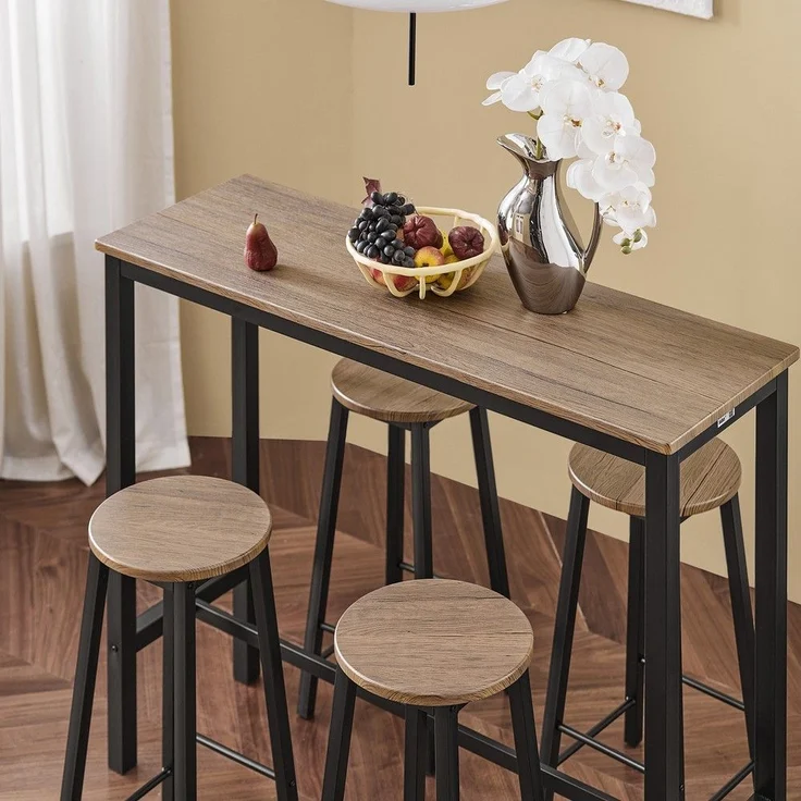 SoBuy OGT22-SCH Bartisch-Set mit 4 Hockern, MDF, PVC-Beschichtung, Helle Eiche, 100 x 93 x 60 cm – Bild 9