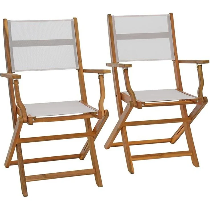 Estexo 2er Set Garten-Klappstuhl, Akazienholz natur / Textil weiß, 54 x 56 x 90 cm – Bild 1