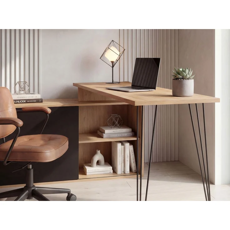 FINEBUY Schreibtisch FB116775 Eckschreibtisch Schreibtischkombination mit Schrank L Form (Moderner Eckschreibtisch im Industrie-Design), Viel Stauraum durch integriertes Sideboard – Bild 5