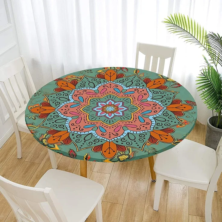 FANSU Runde Tischdecke Garten Abwaschbar, 3D Motiv Serie Polyester Fleckschutz Tischdecken Größe wählbar für Gartentisch, Outdoor in Kiche, Haushalt & Wohnen (Ethnischer Stil,90cm) – Bild 1