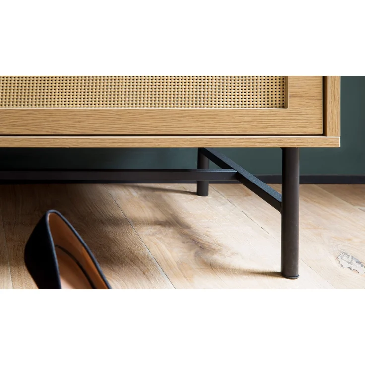 Schuhbank Eiche-Dekor 100x48x38cm mit Stauraum Rattan Sitzfläche Schubladen Flur – Bild 6