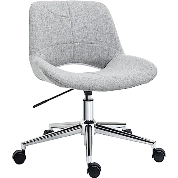 HOMCOM Bürostuhl, Hellgrau, Drehstuhl mit ergonomischer Polsterung und höhenverstellbarer Sitzhöhe 42-51,5 cm, 360° drehbar