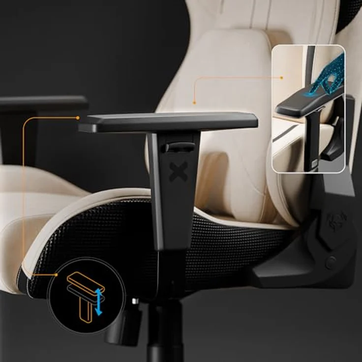 Diablo Gaming Stuhl Stoff X.One Prime Gamer Stuhl Ergonomisch mit Magnetische Kopfstütze und Kühlender Sitz Robuste Metallbasis, Höhenverstellbare Armlehnen Pc Stuhl, Gaming Chair 140 kg Desert Storm – Bild 10