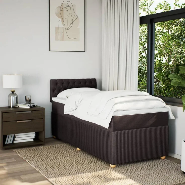 vidaXL Boxspringbett mit Matratze Dunkelbraun 90x190 cm Stoff 3289621 – Bild 4