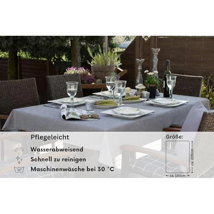 Brandsseller Gartentischdecke 130x220 cm Tischdecke mit Paspel Outdoor Tischtuch rechteckig Weichschaum für Garten, Terrasse, Balkon wetterfest rutschfest - Hellgrau – Bild 3