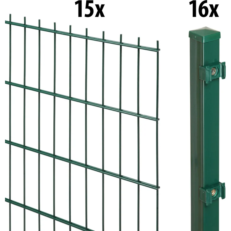 Garden 'N' More Doppelstabmattenzaun Set standard, 83 cm hoch, grün, 15 Elemente für 30 m, 16 Pfosten – Bild 2