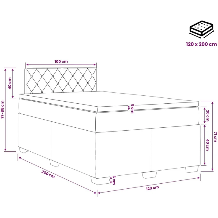 vidaXL Boxspringbett mit Matratze Hellgrau 120 x 200 cm Samt 3450686 – Bild 11