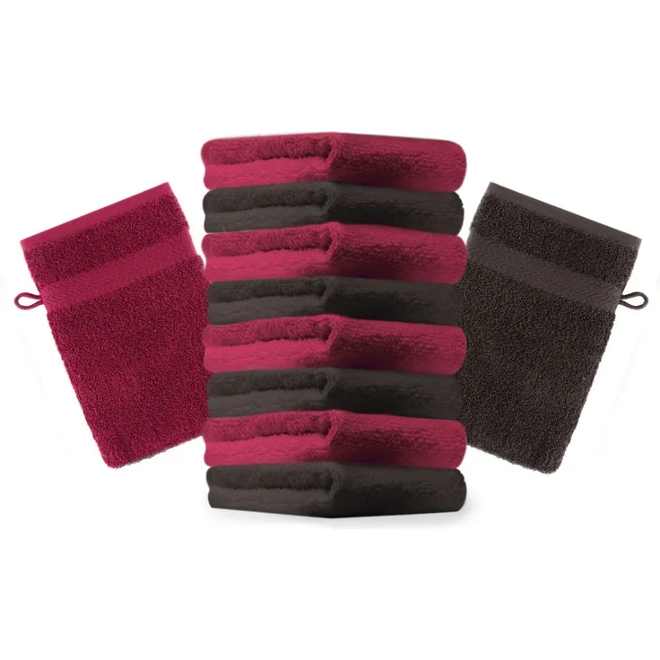 Betz Waschhandschuh 10 Stück Premium 16x21 cm Farbe dunkelrot und dunkelbraun, Baumwolle (10-St)