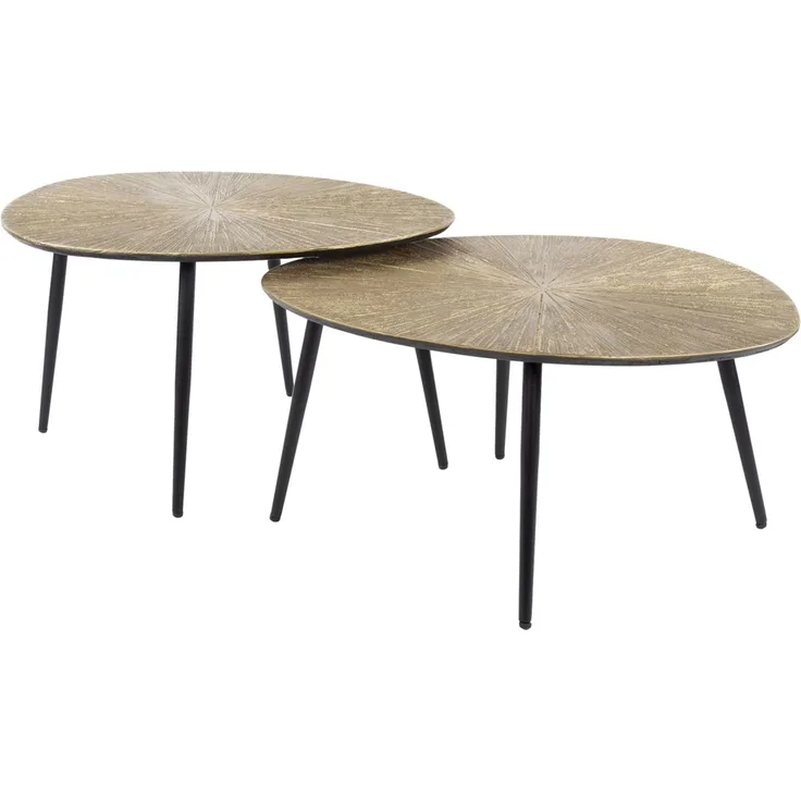 Couchtisch Taroya 2er-Set aus Metall, modern und dreieckig, goldfarben, strukturierte Oberfläche
