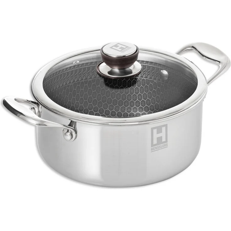 HENSSLERS Topf-Set, Edelstahl (Set, 2-tlg, je 1 Kochtopf Ø 20 und 24 cm, mit Glasdeckel), 3-Schicht Material mit Wabenstruktur, Induktion, 2,8L und 5,0L – Bild 3