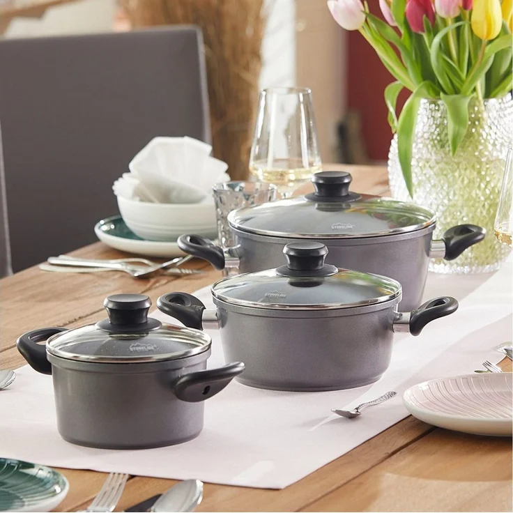 STONELINE Topf-Set, Aluminiumguss (6-tlg), mit echten Steinpartikeln, induktionsgeeignet, Designed in Germany – Bild 2