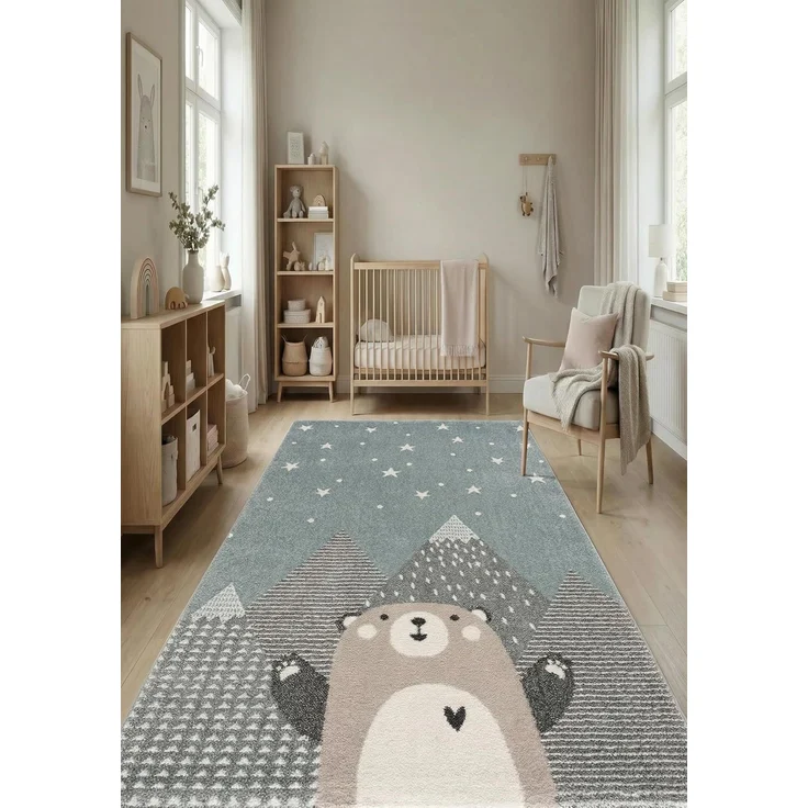 Jimri Kinderteppich Happy Friends Teppich für Kinderzimmer, Kinderteppich Bär Hase Panda, Rechteckig – Bild 3