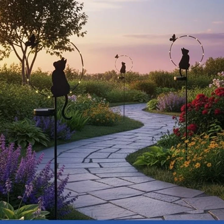 Maximex LED Gartenleuchte Modell Katze und Schmetterling, Ein-/Ausschalter, LED fest integriert, Warmweiß, solarbetriebener Gartenstecker, leuchtet bis zu 8 Stunden – Bild 6