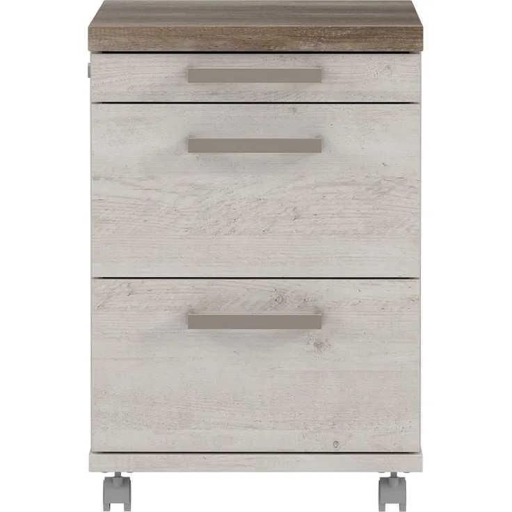 Rollcontainer >DURO< 3 Schübe, Pinie Weiss / Eiche Antik - 42,3x61,4x53cm (BxHxT)