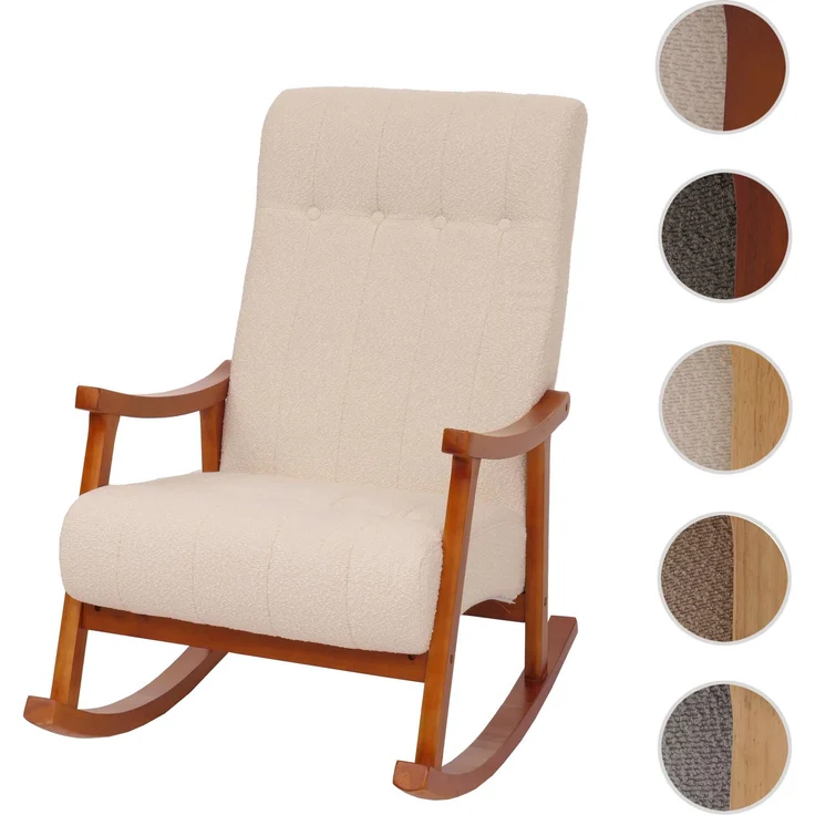 Schaukelstuhl HWC-K10, Relaxsessel, Holz FSC® Stoff/Textil Bouclé (450g/m²) ~ creme, Gestell Walnuss-Optik – Bild 10