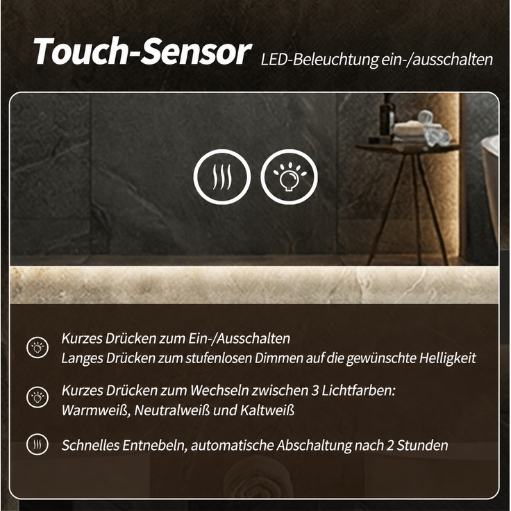 LED-Badezimmerspiegel 70x90 cm, hinterleuchtet, dimmbar, Silber – Bild 8