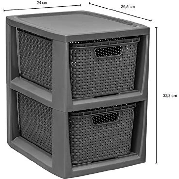 BranQ Badregal 1727, Rattan Regal Korbregal Badregal mit 2 Körben – Bild 3