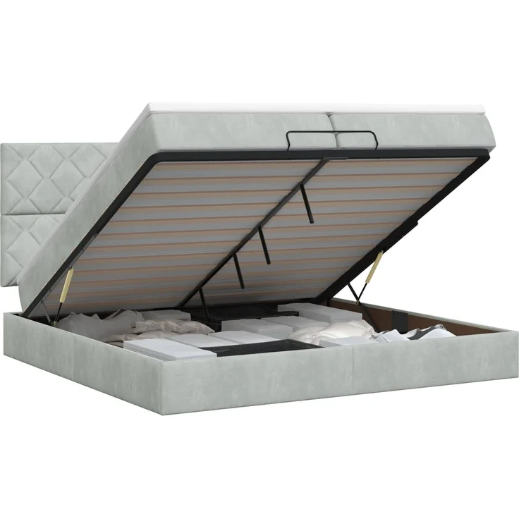 vidaXL Ottoman Bett mit Matratze Hellgrau 200 x 200 cm Samt 3457815 – Bild 2