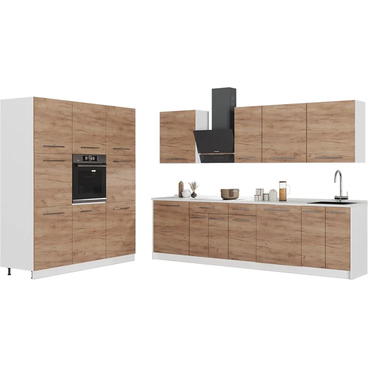 Küchenzeile Fame-Line Goldkraft Eiche/Weiß 460 cm ohne Arbeitsplatte Vicco – Bild 4