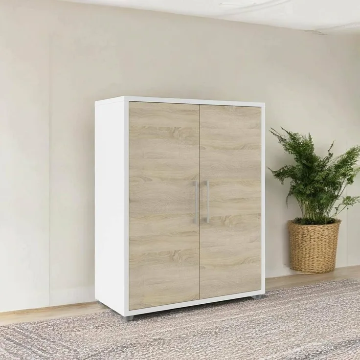 Dmora - Kommode Leocadie, Wohnzimmerbuffet, Wohnzimmer-Sideboard, Moderne Küchen-Speisekammer, 89x40 h113 cm, Weiß und Eiche