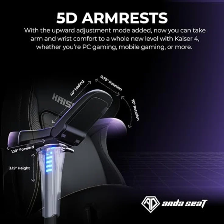 Anda Seat Kaiser 4 Gaming Stuhl Ergonomisch - Großer Gamerstuhle für Erwachsene mit 4-Stufen LendenwirbelstüTZE, Leinenstoff, Nacken- & Rückenstütze, Gamer Stuhl Schwarz Stoff – Bild 8